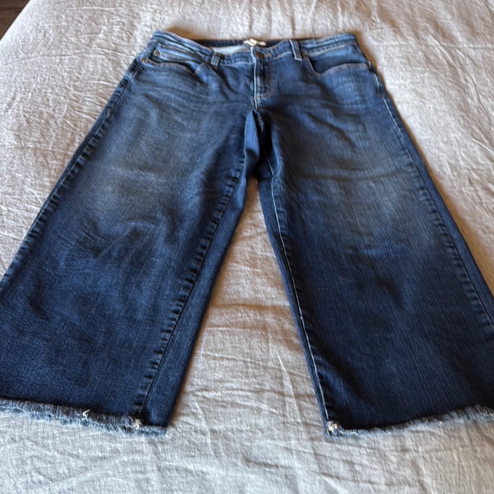 Eileen Fisher Wide-Leg Frayed Hen Denim Jeans